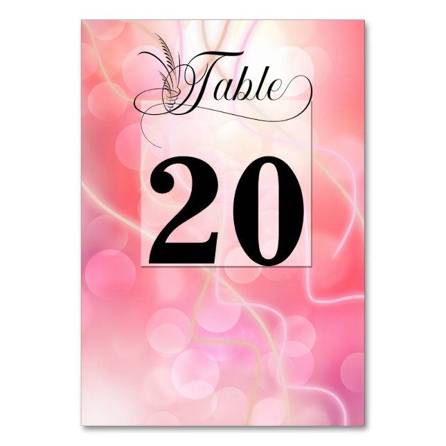 Modern Bokeh Candy Cotton Pink mit Typografie Tischnummer (Vorderseite)