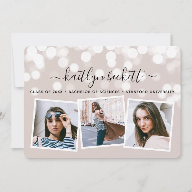 Modern Bokeh Lights 3 Foto Abschluss Ankündigung (Vorderseite)