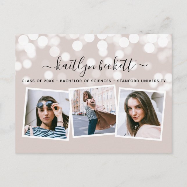 Modern Bokeh Lights 3 Foto Abschluss Ankündigungspostkarte (Vorderseite)