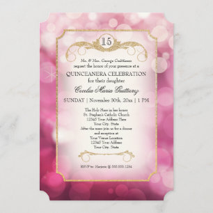 Modern Bokeh Sparkle Pink Twinkle Quinceanera Einladung