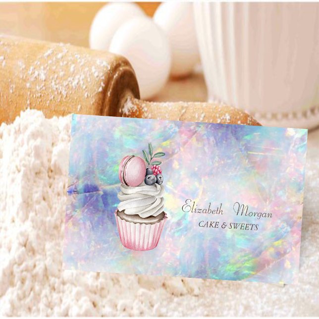 Modern Bokeh Watercolor Macaron Holographic, Opal Visitenkarte (Von Creator hochgeladen)