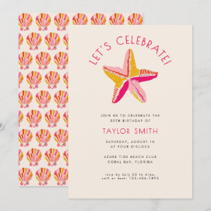 Modern Bold Beach Starfish Pink Geburtstagsparty Einladung