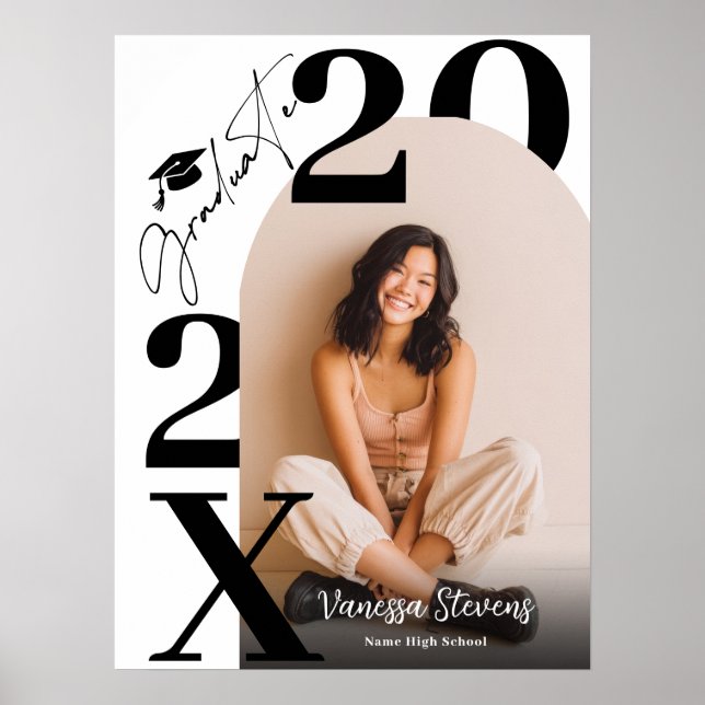 Modern Bold Black white Trendy photo graduation Poster (Vorne)