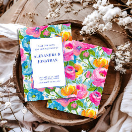 Modern Bold Bright Vibrant Colorful Floral Wedding Save The Date