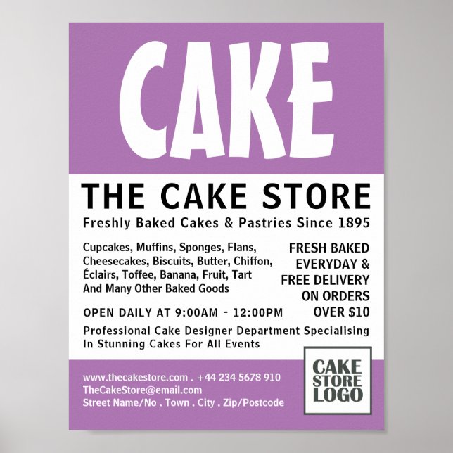 Modern Bold, Cakery, Cake Store Advertising Poster (Vorne)