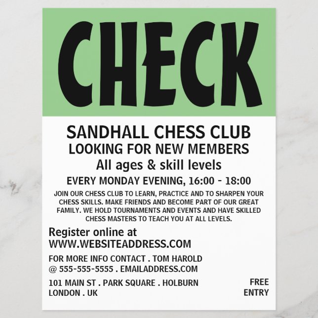 Modern Bold, Chess Club Advertising Flyer (Vorne)