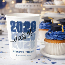 Modern Bold Class 2026 Navy Blue Graduation Party Pappbecher