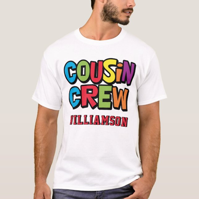 Modern Bold Colorful Cousin Crew Family Reunion T-Shirt (Vorderseite)