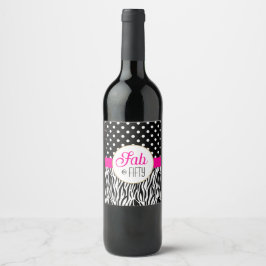 Modern Bold Fifty & Fabulous 50th Birthday Party Weinetikett