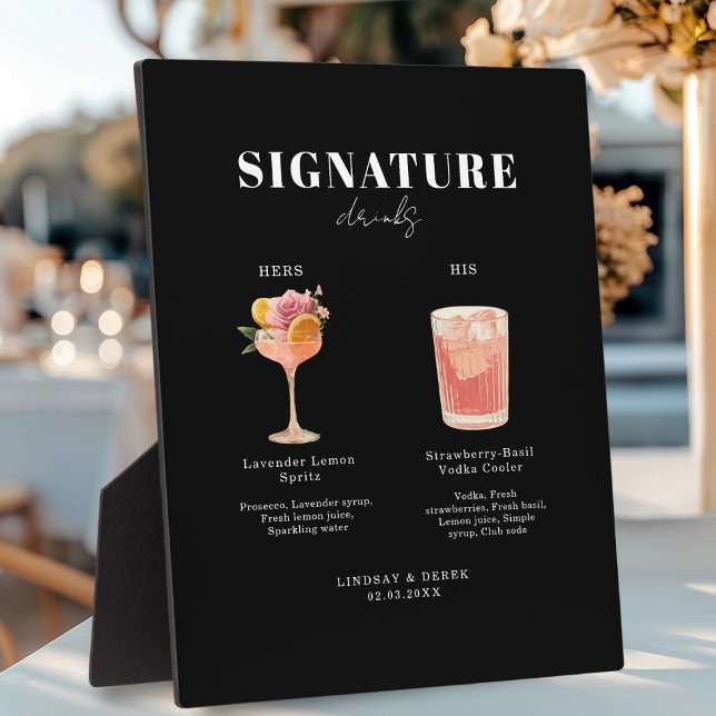 Modern Bold Font His & Hers Drinks Wedding Fotoplatte (Modern Bold Font His & Hers Drinks Wedding Plaque)
