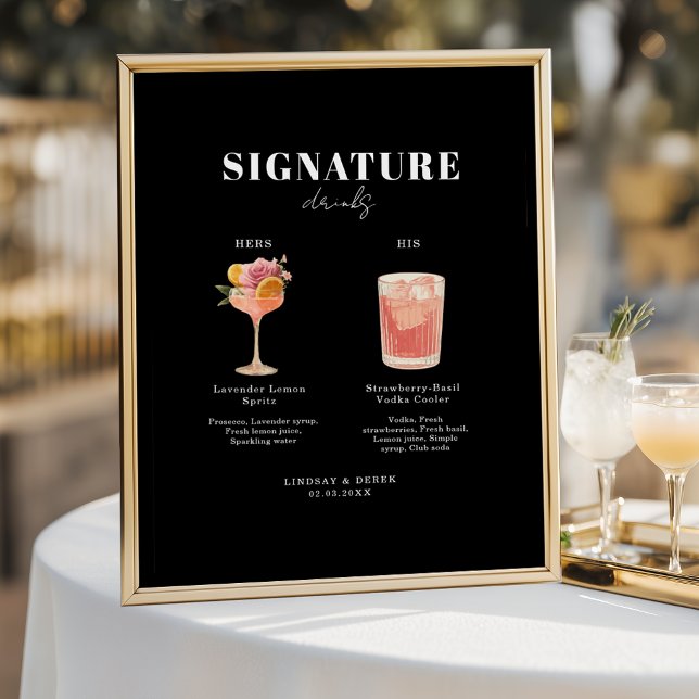 Modern Bold Font His & Hers Drinks Wedding Poster (Modern Bold Font His & Hers Drinks Wedding Poster)