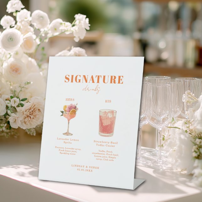 Modern Bold Font His & Hers Drinks Wedding Sockelschild (Modern Bold Font His & Hers Drinks Wedding Pedestal Sign)