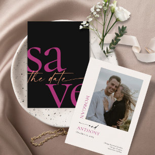 Modern Bold Foto Magenta Melon Black Save The Date