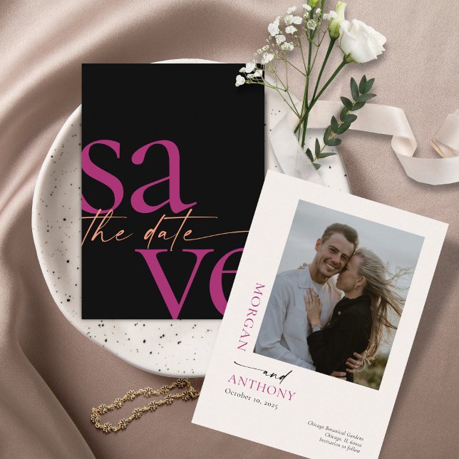Modern Bold Foto Magenta Melon Black Save The Date (Von Creator hochgeladen)