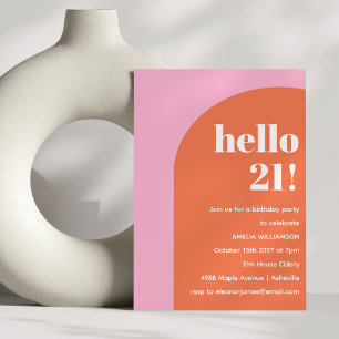 Modern Bold Geometric Pink Orange 21. Geburtstag Einladung