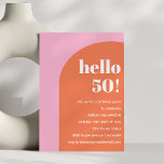 Modern Bold Geometric Pink Orange 50th Birthday Einladung<br><div class="desc">This birthday invitation features a bold colorblock design in pink and orange with modern serif typography that feels celebratory and stylish. The large “Hello 50” headline makes a confident statement while the clean layout keeps party details easy to read. Perfect for milestone birthdays with a fun, modern aesthetic that still...</div>
