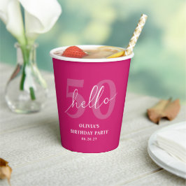 Modern Bold Hot Pink 50. Geburtstag Custom Pappbecher