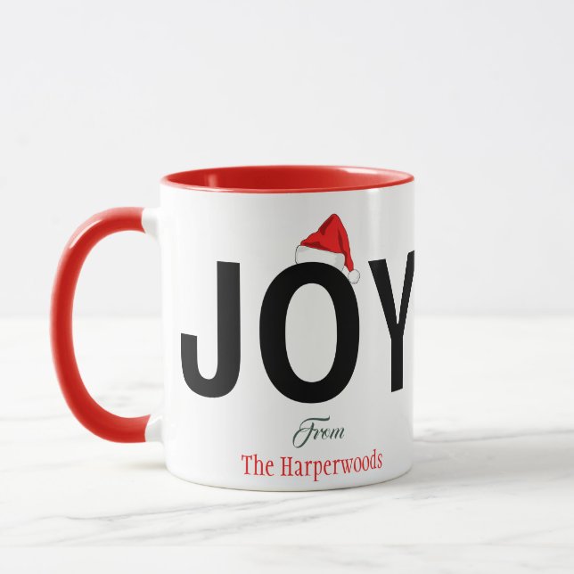 Modern Bold JOY Simple Elegante Weihnachtsfamilie Tasse (Links)