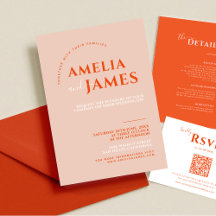 Modern Bold Minimalist orange and Pink Wedding