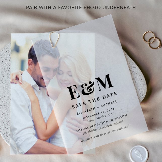 Modern Bold Monogram Save the Date (Elevate your save the date announcements with the timeless beauty of vellum overlays)