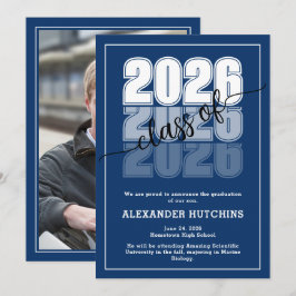 Modern Bold Navy Blue Class of 2026 Graduation Ankündigung