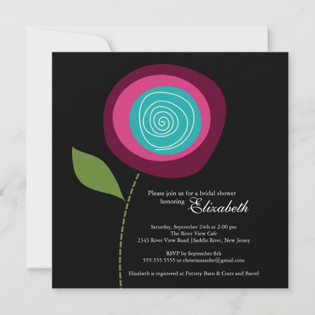 Modern Bold Pink Blume Brautdusche Einladung (Vorderseite)