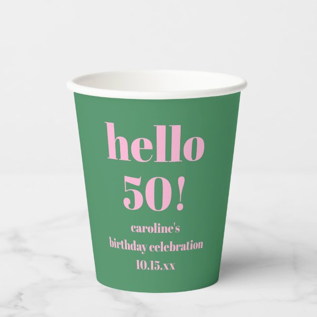 Modern Bold Pink Green 50th Birthday Custom Pappbecher (Vorderseite)
