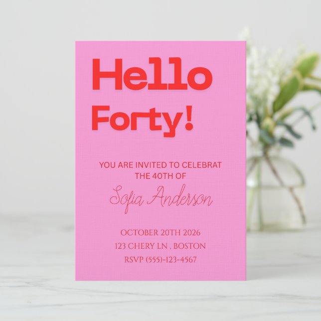 Modern Bold Pink Red Birthday Invitation Einladung (Stehend Vorderseite)