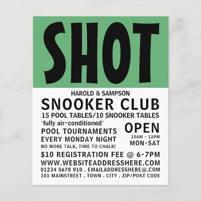 Modern Bold, Pool Club, Snooker Club Werbung Flyer (Vorne)