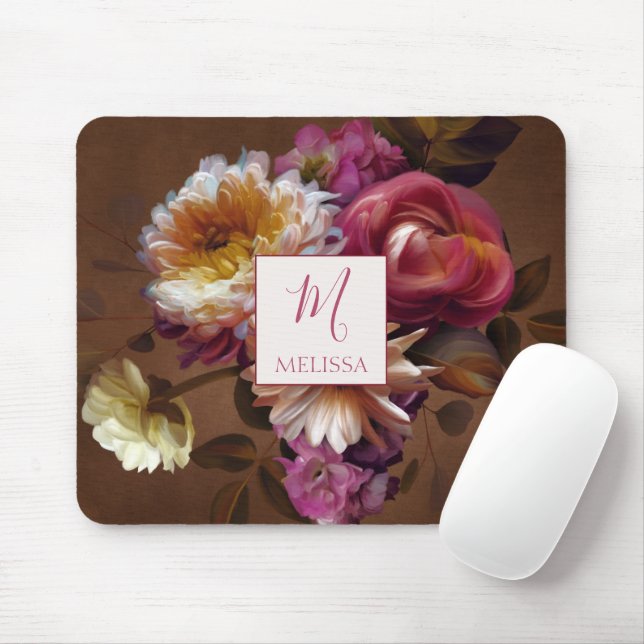 Modern Bold Rustic Floral | Monogram Gift Mousepad (Mit Mouse)