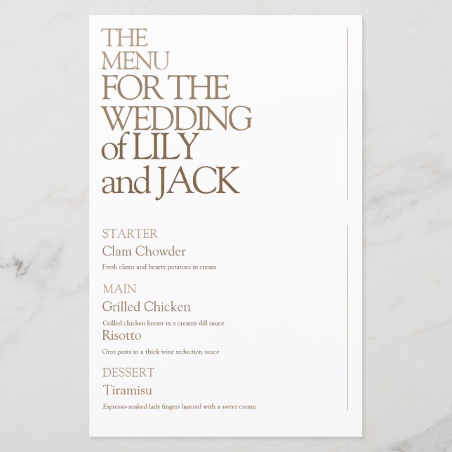 Modern Bold Typografy Save the Date Menu (Rückseite)