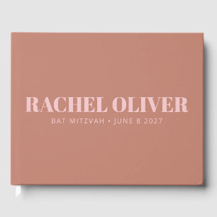 Modern Bold Typografy Terracotta Pink Bat Mitzvah Gästebuch