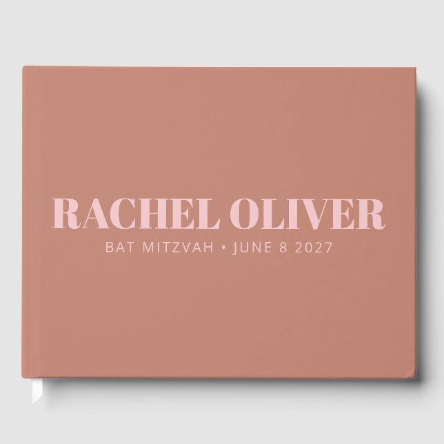 Modern Bold Typografy Terracotta Pink Bat Mitzvah Gästebuch (Vorderseite)