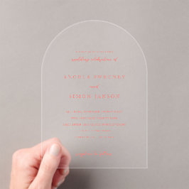 Modern Bold Vibrant Coral Simple Wedding Acryleinladungen