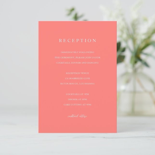 Modern Bold Vibrant Coral Simple Wedding Begleitkarte (Stehend Vorderseite)