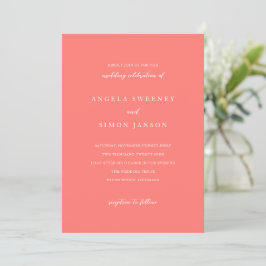 Modern Bold Vibrant Coral Simple Wedding Einladung