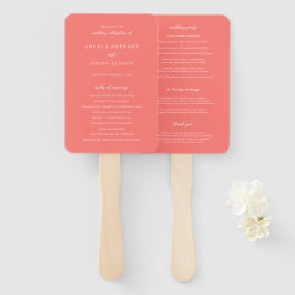 Modern Bold Vibrant Coral Simple Wedding Program Fächer