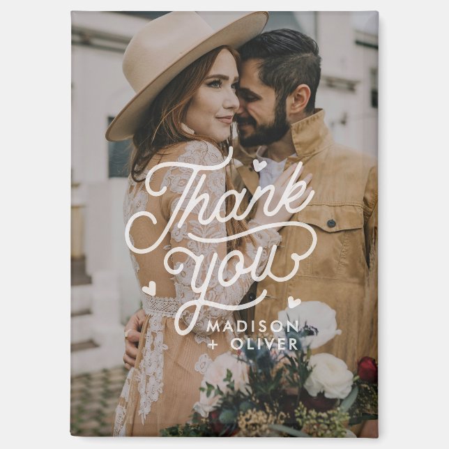 Modern Bold Vielen Dank Typografy Foto Wedding Magnet (Vorderseite)