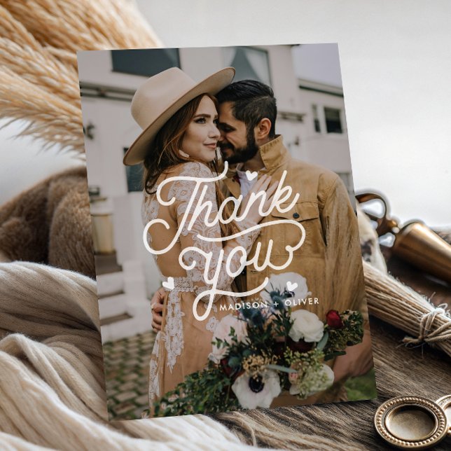 Modern Bold Vielen Dank Typografy Foto Wedding Postkarte (Von Creator hochgeladen)