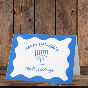 Modern Bold Wavy Border Personalisiert Blue Hanukk Karte