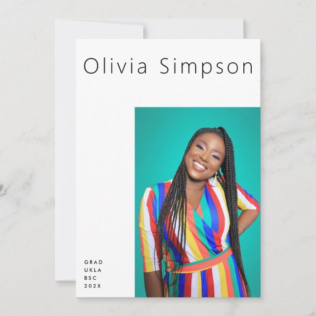 Modern Border Simple White Foto Black Onyx Grad Ankündigung (Vorderseite)