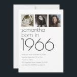 Modern Born in 1966 4 Photos 60th Birthday Party Einladung<br><div class="desc">Modern Born in 1966 4 Photos 60th Birthday Party Invite.  Simple elegance. Easily personalise the text to your own requirements and replace the sample images with 4 of your own photos of different ages.</div>