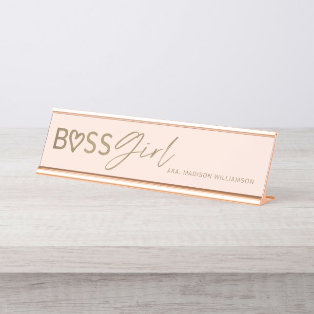 Modern Boss Girl Stilvoll Rosa & Gold Schreibtischnamensplakette (Vorderseite )