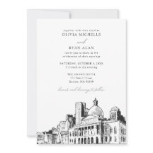 Modern Boston Wedding Skyline Sketch Black & White