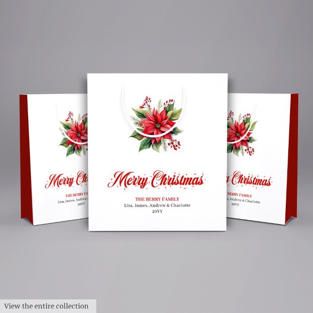 Modern Botanical Christmas Flower Holiday Bag Mittlere Geschenktüte (Modern Botanical Christmas Flower Holiday Bag)