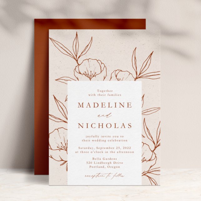Modern Botanical Floral Cream & Cinnamon Wedding Einladung (Von Creator hochgeladen)