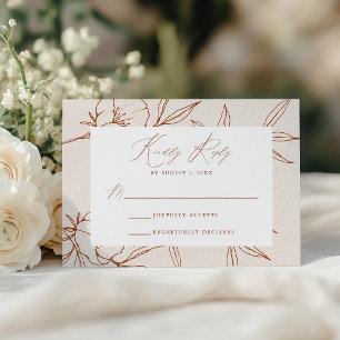 Modern Botanical Floral Cream & Cinnamon Wedding RSVP Karte