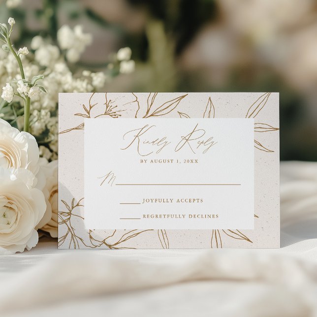 Modern Botanical Floral Cream & Gold Wedding RSVP Karte (Von Creator hochgeladen)