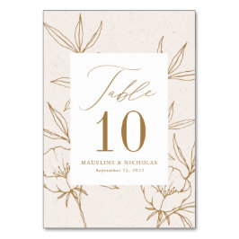 Modern Botanical Floral Cream & Gold Wedding Tischnummer