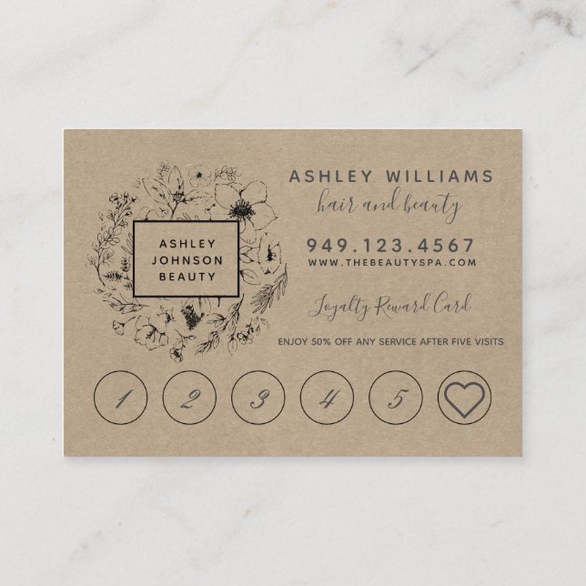 Modern Botanical Kraft Salon Loyalty Card Visitenkarte (Rückseite)